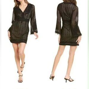 NWT SZ MED The Kooples Black lace, Long Sleeve, Guipure & Embroidery Mini Dress